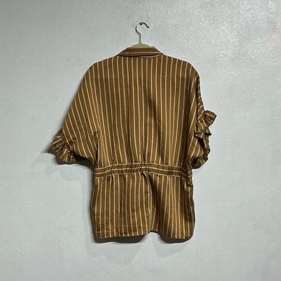 Zara Mustard Yellow Striped Peplum Blouse Sz XS - Picture 7 of 9